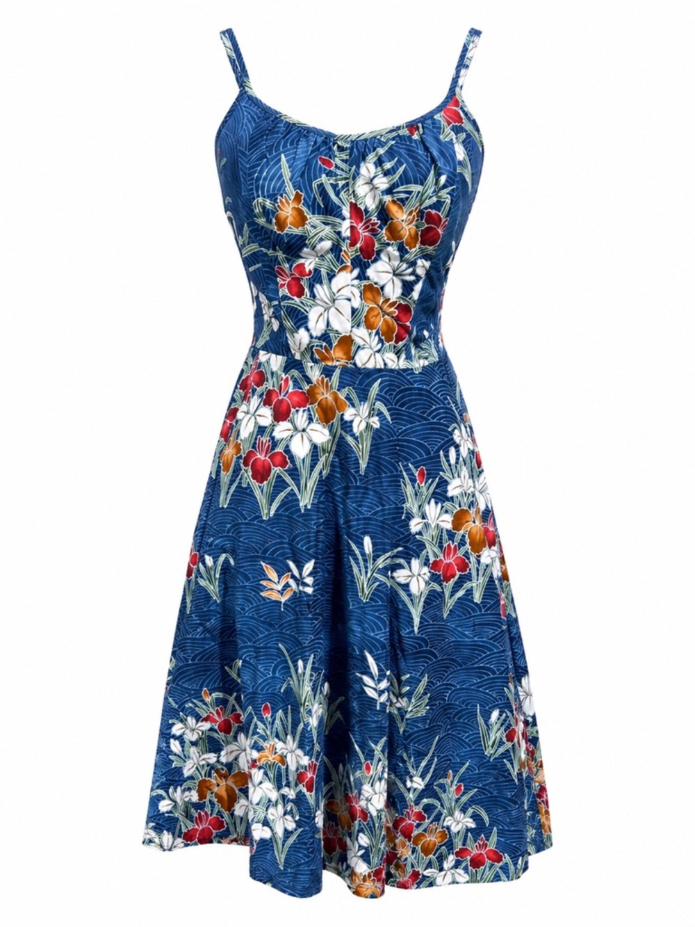 Vintage 90s Hawaiian Sundress Built-In Bra Floral Cotton Fit & Flare Size 12